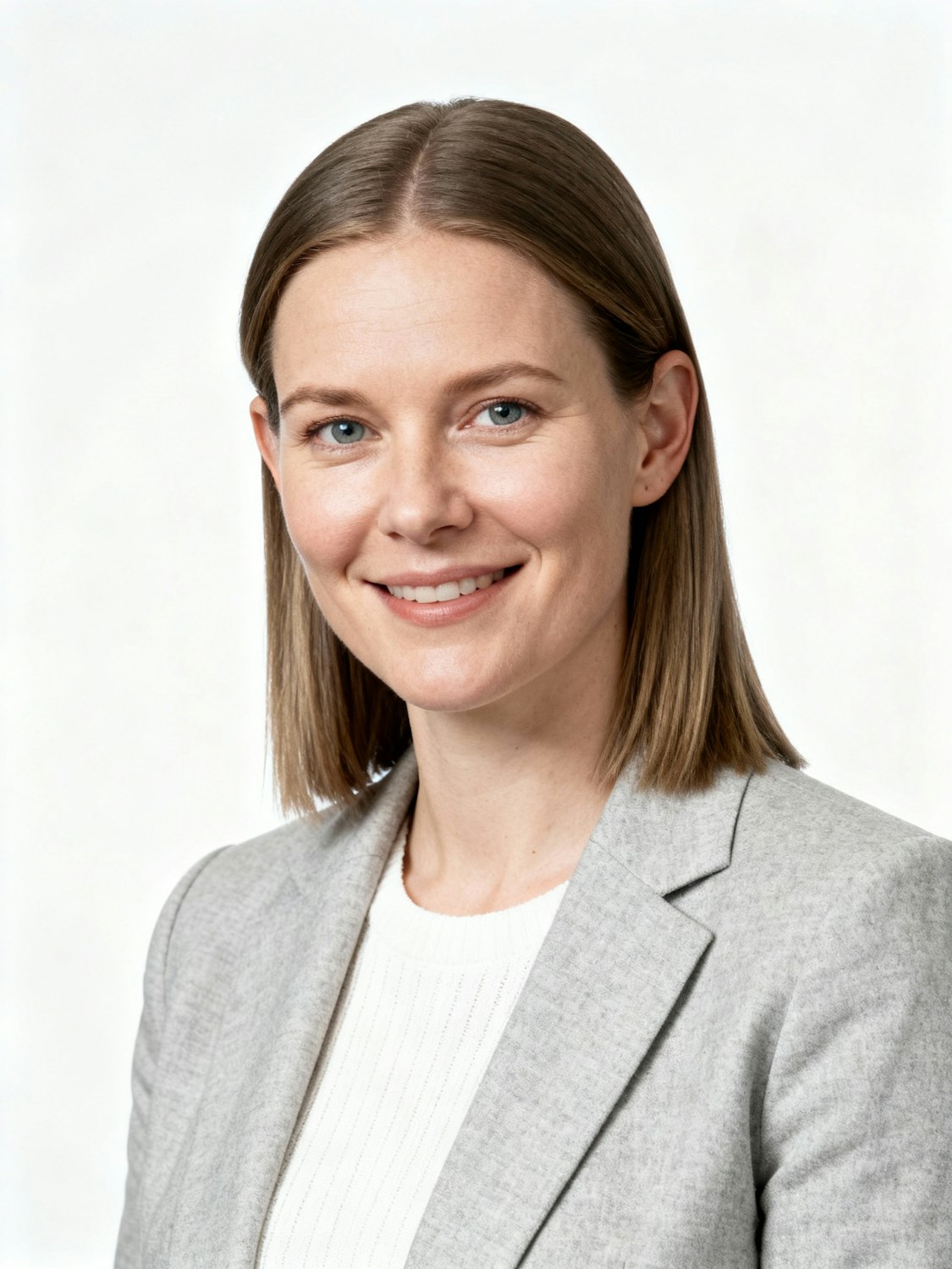 Portrait of Lena Hart smiling, wearing a light grey blazer